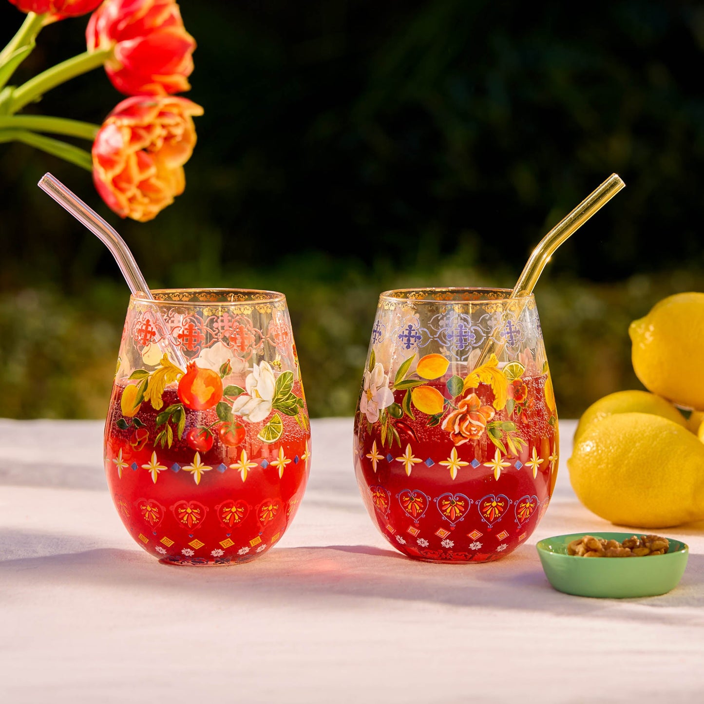 Glass Tumbler Large Italian Summer (Set of 2 glasses)